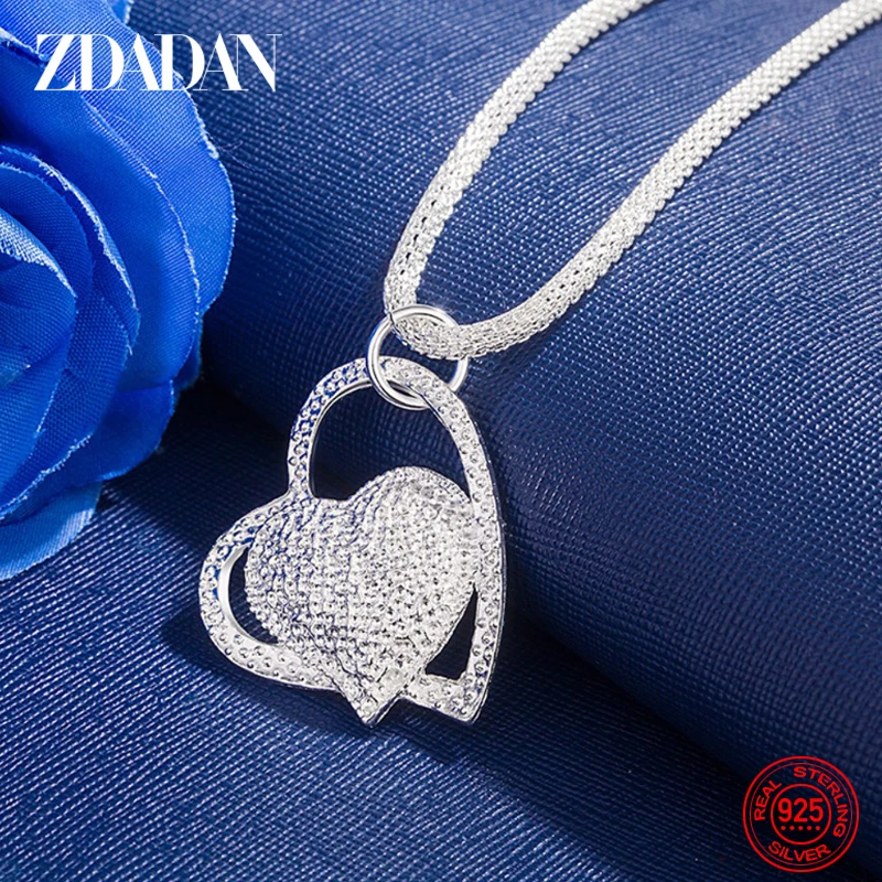 

ZDADAN 925 Sterling Silver Heart Necklace For Women Charm Jewelry Gift