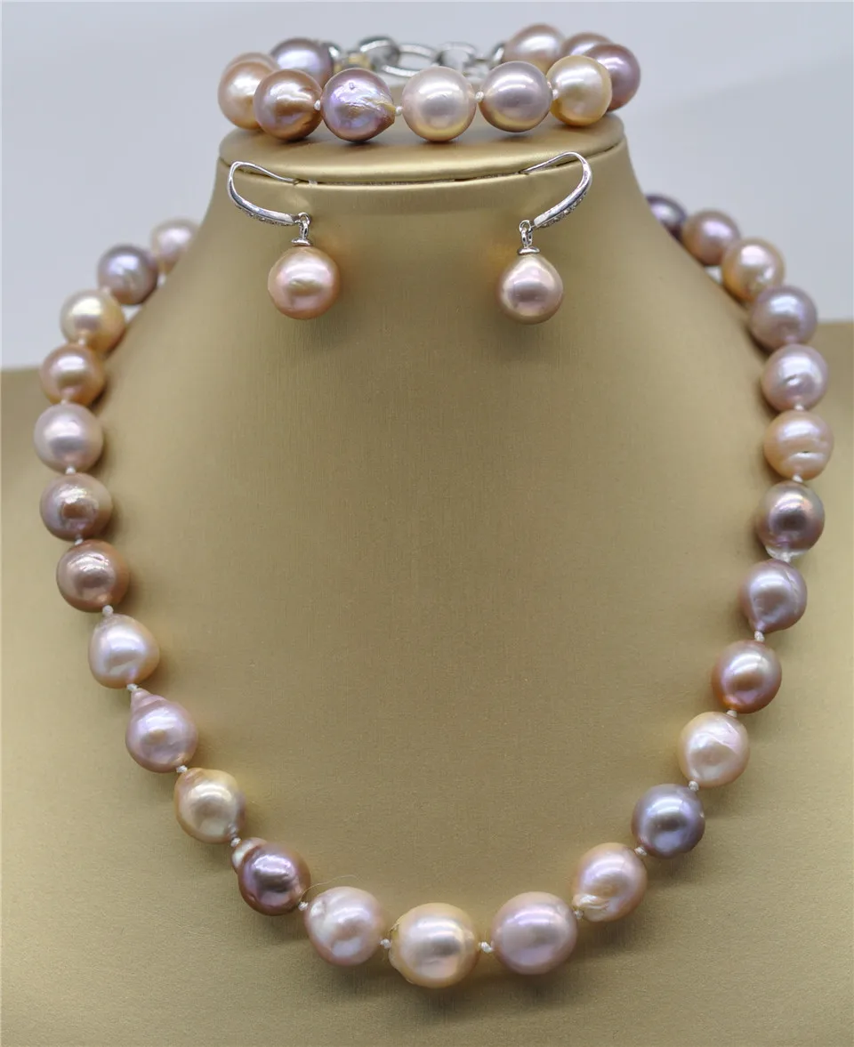 HABITOO Natural Rare Multicolor 12-14mm Kasumi Pearl Necklace 18