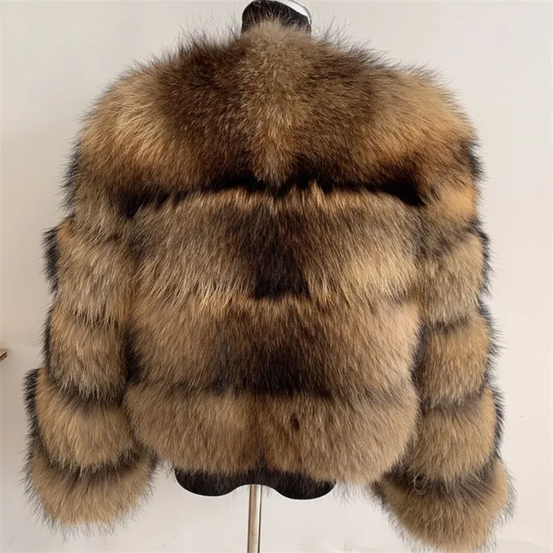 2021Raccoon Fur Coat Ladies Winter Warm Coat Real Fur Coat Natural Raccoon Fur Natural Fox Fur High Quality Fur Long Sleeve Coat