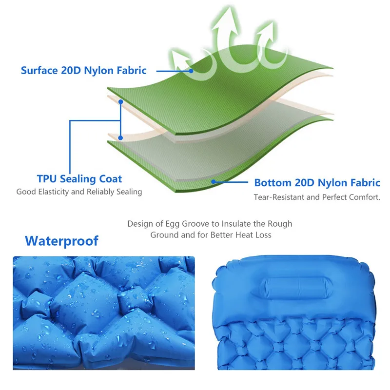 Outdoor Inflatable Sleeping Pad Inflatable Air Cushion Camping Mat with Pillow Air Mattress Sleeping Cushion Inflatable Sofa