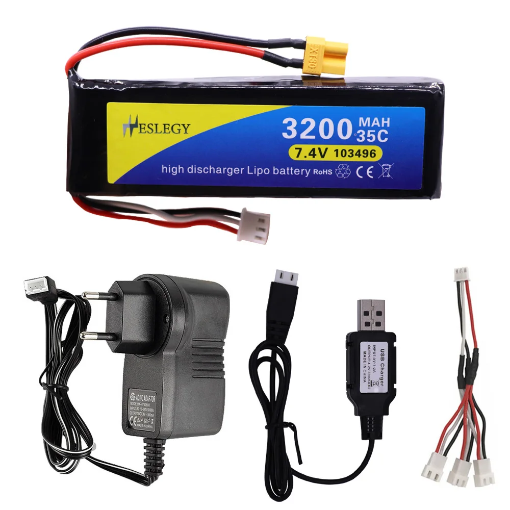 

Battery and Charger set for MJX Bugs 3 B3 RC Quadcopter Spare Parts 7.4V 3200mah 35C high capacity lipo Battery for B3 accessory