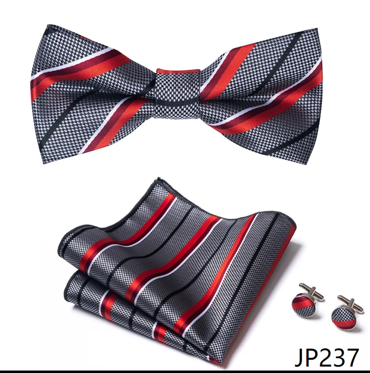 Great Quality Silver Office Butterfly Hanky Cufflink Set Bowtie For Men Geometric Hombre Formal Clothing
