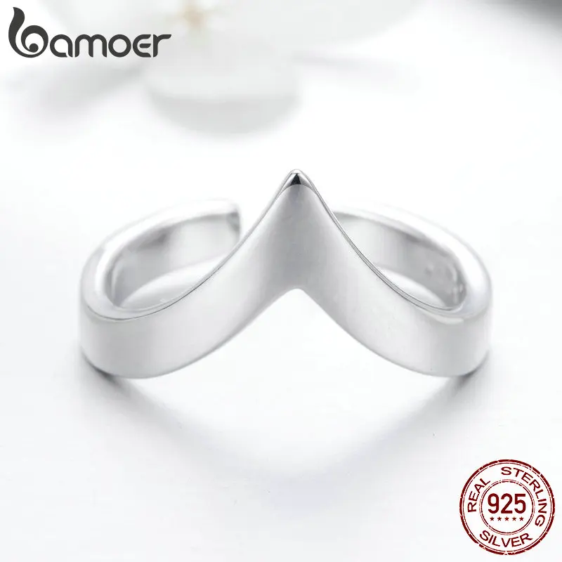 BAMOER Authentic 925 Sterling Silver Wave Geometric Love Adjustable Finger Rings for Women Wedding Engagement Jewelry SCR470