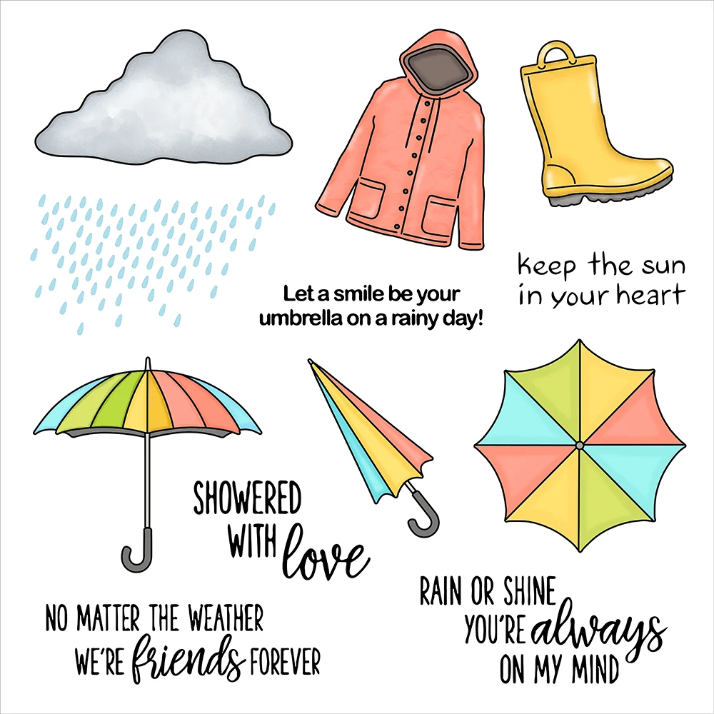 MangoCraft Rainy Day Protection Cutting Dies Clear Stamp  Umbrella Raincoat DIY Scrapbooking Dies Stamps Paper Cards Decor