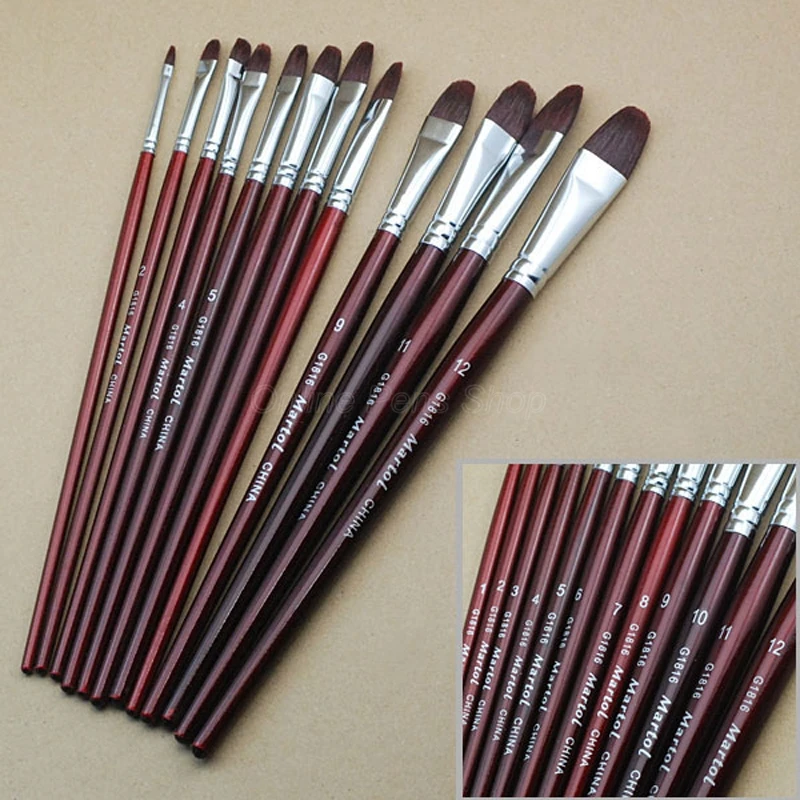 6 Pcs 12 Pcs Artist Paint Brush Classic Nylon Hair Wood Handle Watercolor Acrylic Oil Brush Painting Art Set Fit School