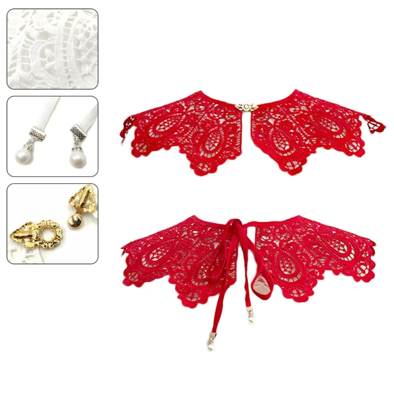 Women's all-match lace hollow embroidered short shawl pearl buckle short shawl false collar