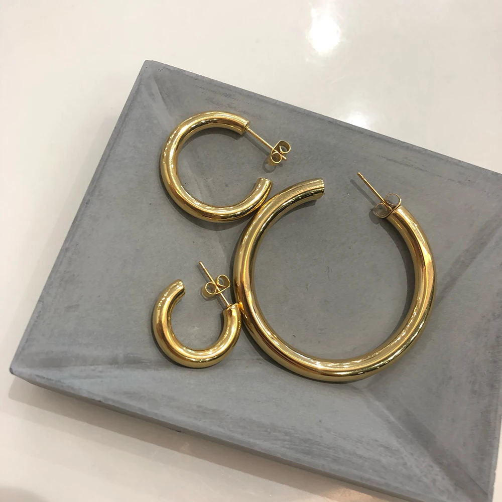 Chunky Thick Gold Half Hoop Earrings Stainless Medical Steel Women C Hoop Fashion Ins