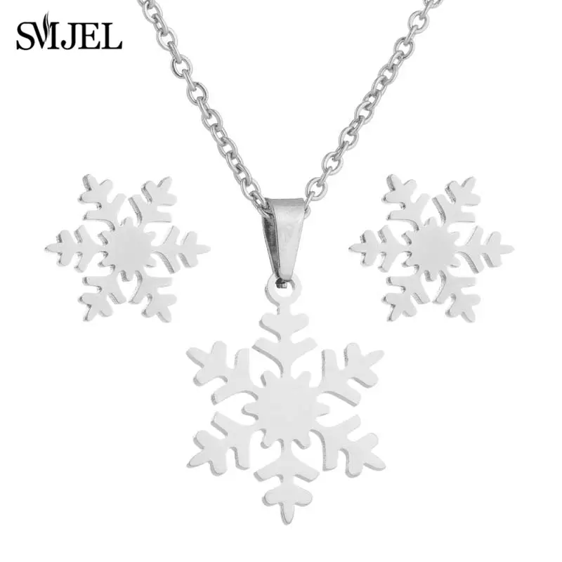 Winter Fashion Snowflake Necklace & Earrings Set
