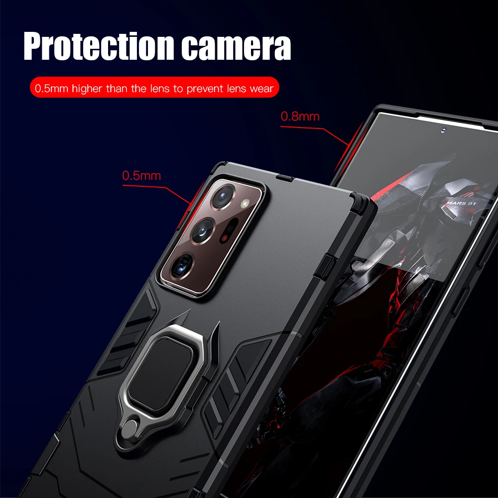 KEYSION Shockproof Case for Samsung Note 20 20 Ultra 10 Lite Ring Stand Phone Back Cover for Galaxy S22 Ultra 5G S21 FE S20+ S10