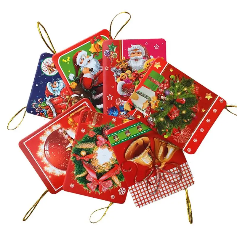 Christmas Tree Hanging Ornaments 12pcs/lot Santa Claus Mini Greeting Cards Message Card Christmas Holiday Blessing Card FZ312