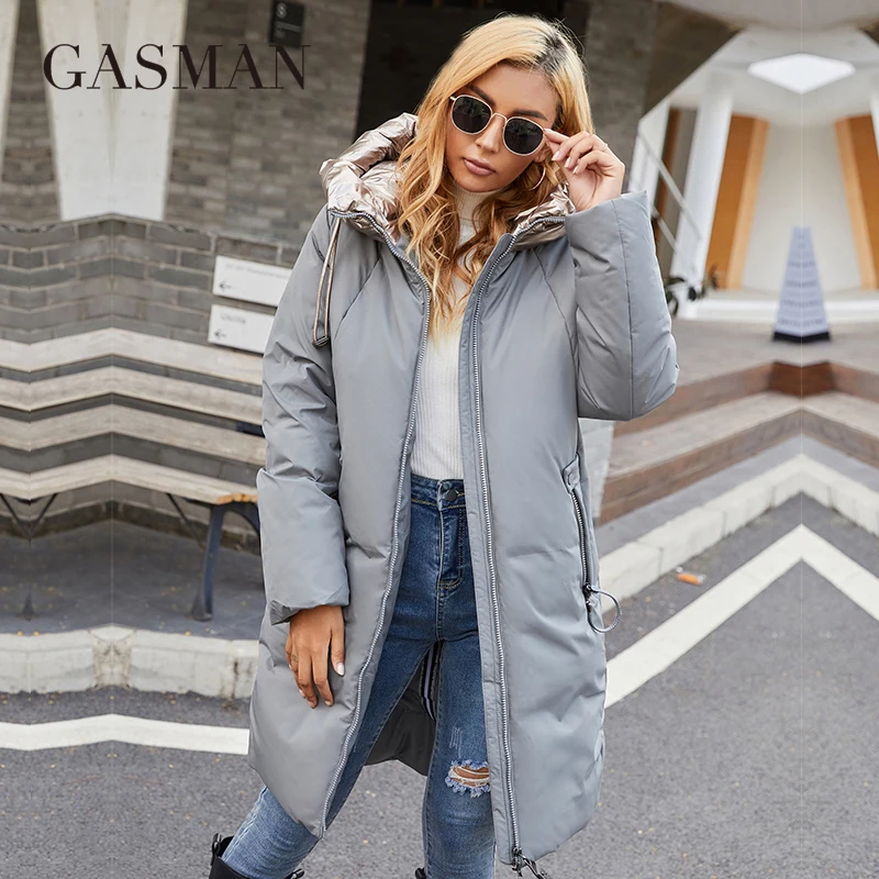 Gassman 2022 jaqueta de inverno feminino mid-length quente moda casaco feminino com zíper com capuz contrastante marca para baixo jaqueta feminina 21113