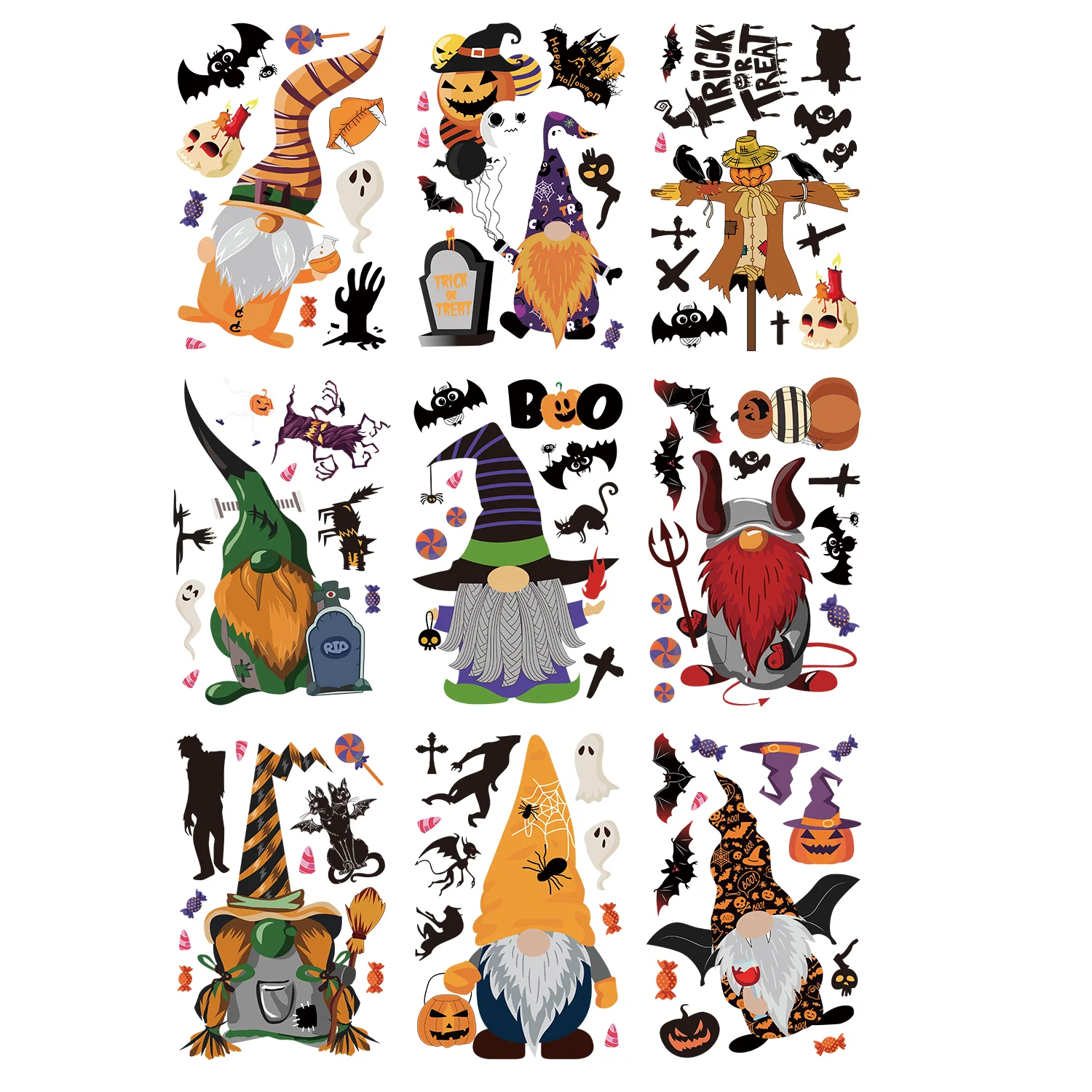 Halloween Decal Witch Jack-O-Lantern Ghost Bat Stickers Winter Wall Decals For Kids Rooms Halloween Party Window Decorations