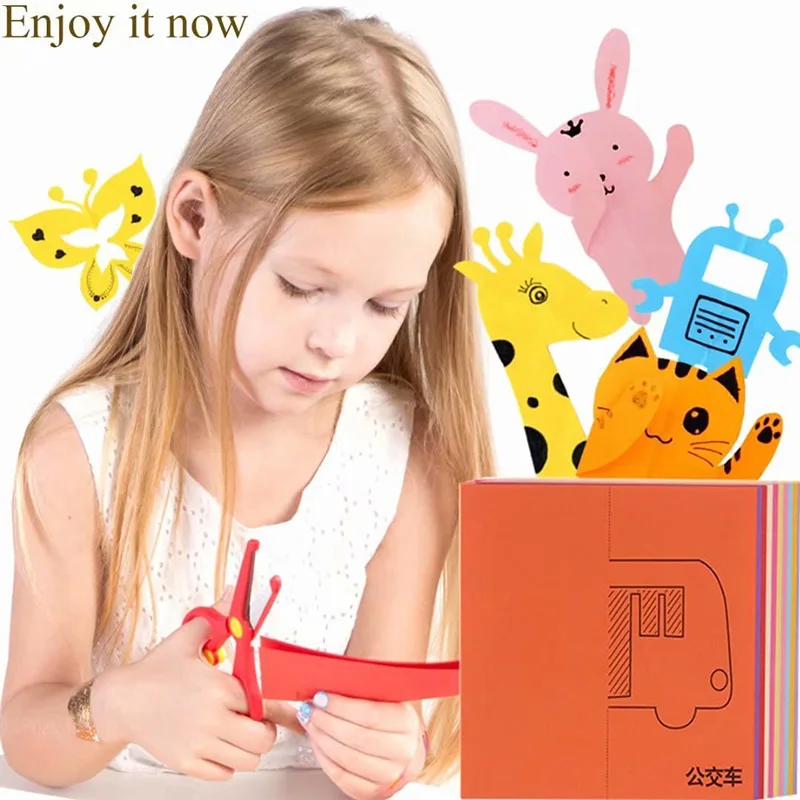 48pcs Children Cartoon DIY Colorful Paper Cutting Folding Toys kingergarden Kids Educational  Art Craft with scissor Tools Gifts