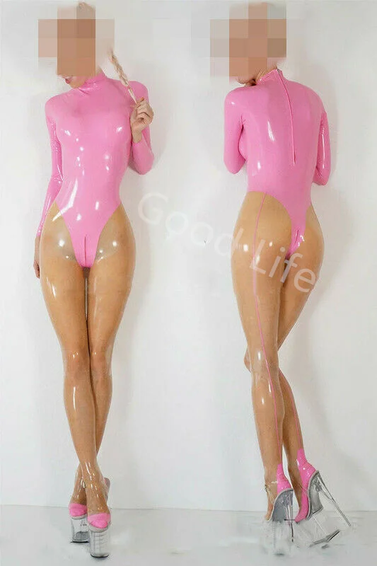 Sexy Natural Latex Woman Full Body Catsuit Women Jumpsuits with Socks back zippers&crotch zippers woman costume