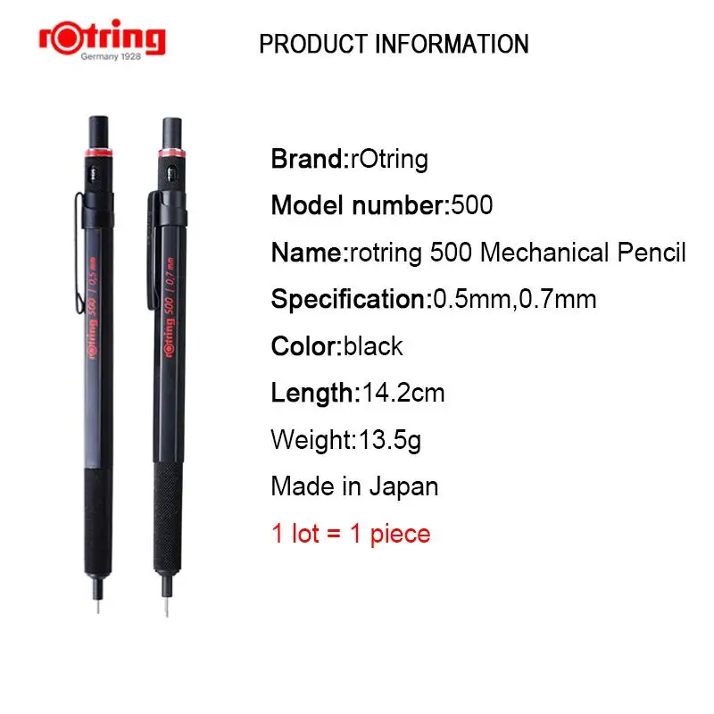 Rotring 500 0.5mm/0.7mm  mechanical pencil plastic pen holder Metal knurling grip automatic pencil  1 piece