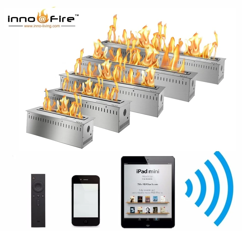 21 AUG Inno-Fire 18 inch silver or black automatic bioethanol burner bio fireplace remote control