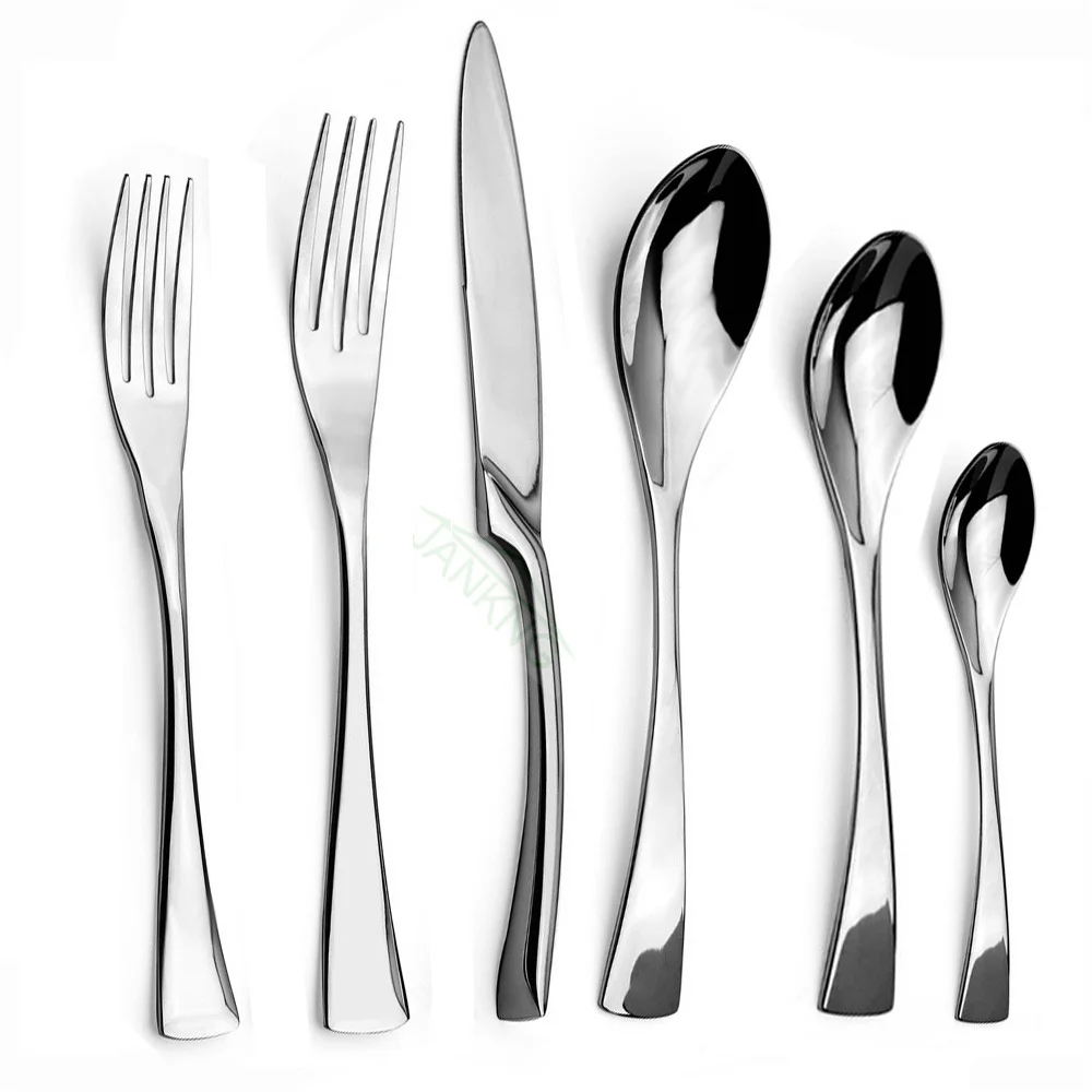 6Pcs Silver Teaspoon Fork Spoon Silverware Flatware Set 304 Stainless Steel Dinnerware Steak Knife Forks Mirror Silver Cutlery