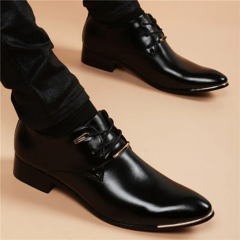 Men\'S Leather Formal Shoes Lace Up Dress Shoes Oxfords Fashion Retro Shoes Elegant Work Footwear Men Dress Shoes