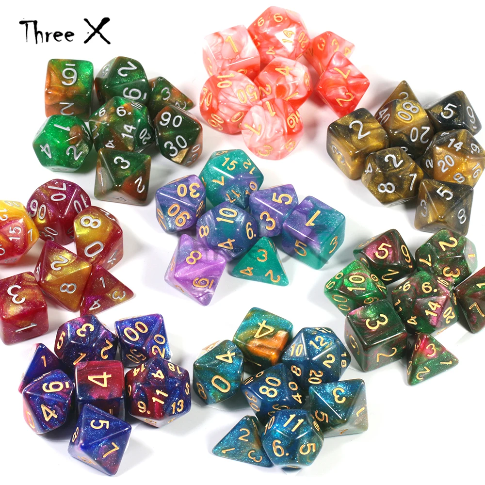 High Quality 15 color Creative Universe Galaxy Dice Set of D4-D20 Glitter Powder Amazing Effect for DNDGame Tabletop TRPG Games