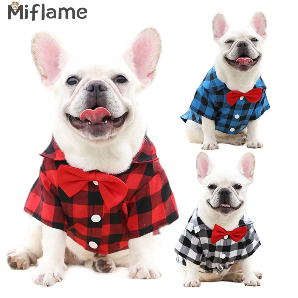 

Miflame Plaid Dog T-shirts Gentleman Small Dogs Clothes For Dog Shirts Bowtie Puppy Clothes French Bulldog Chihuahua Vests Shirt