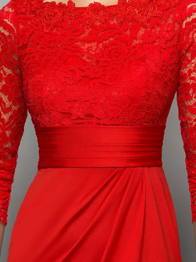 Robe de Cocktail rouge en dentelle, élégante, manches longues, 3/4