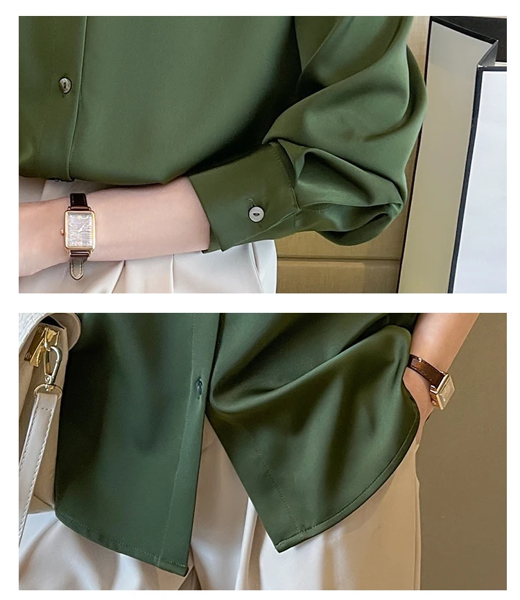 Blusas Blouses Femme Long Sleeve Green White Blouse Women Tops Blouse Women Blusas Mujer De Moda 2024 Chiffon Blouse Shirt E678