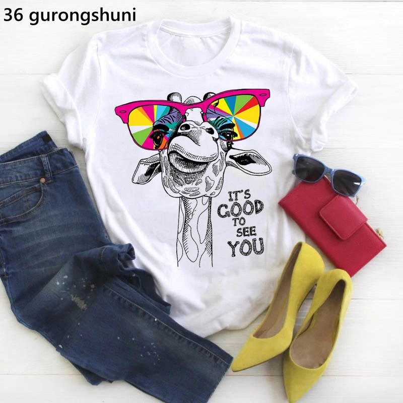 

It'S Good To See You Giraffe Graphic Print T-Shirt Women'S Clothing Funny White Tshirt Femme Summer Fashion T Shirt Female Tops