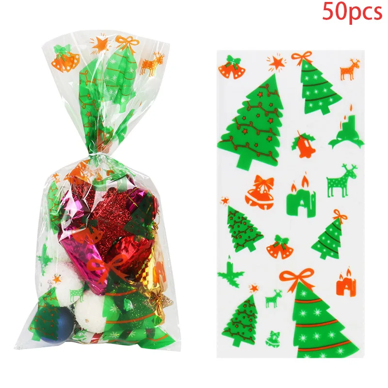 50pcs santa tree pattern christmas bags candy/gift wrapping opp plastic bags packaging for new year party decor christmas natal