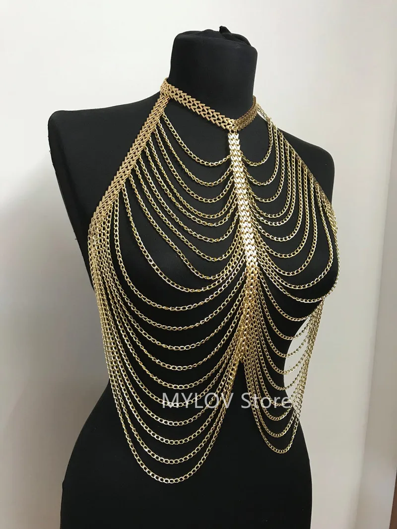 

10500 Fashion Street Women Handmade Mail Body Chain Jewelry Harness Body Gold Chains Jewellery Clothing Accessories Two Colors