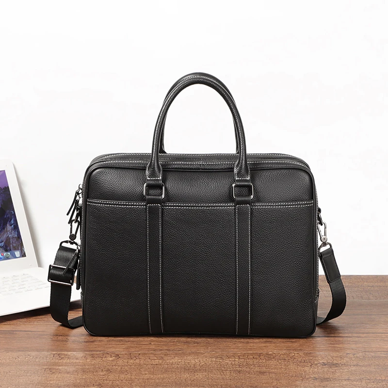 Multiple Compartment Men‘s Briefcase Genuine Leather Business Handbag Men Laptop Briefcase Leather Shoulder Bags Office Work Bag