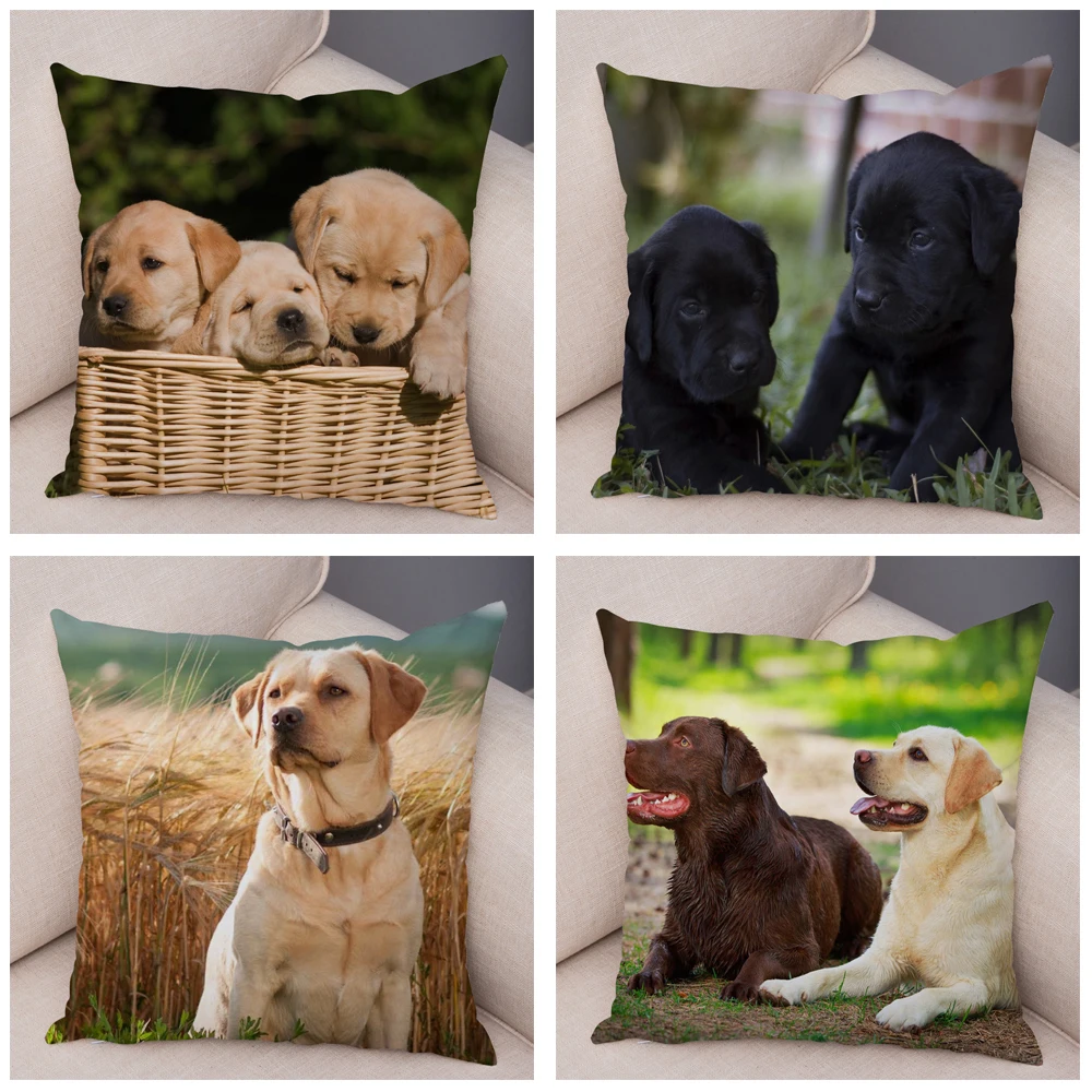 Labrador Dog Printed Cushion Cover for Sofa Home Car Decor Cute Pet Animal Pillowcase Super Soft Short Plush Pillow Case 45*45cm