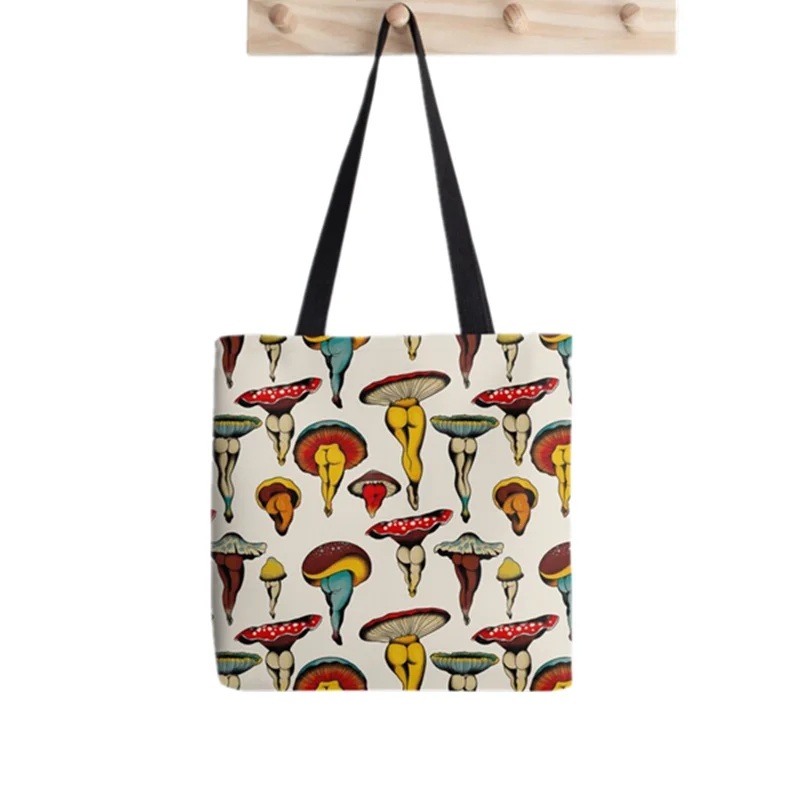 

Shopper mushrooms tattoo Printed Tote Bag women interesting Harajuku shopper handbag girl Shoulder shopping bag Lady Canvas Bag