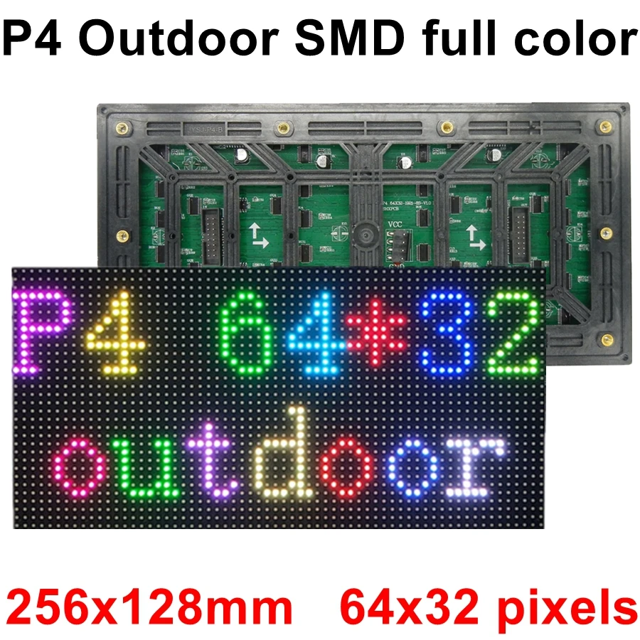 

P4 Outdoor Full Color Module SMD 256x128mm 64x32 Pixels 1/8 Scan Hub75 High Brightness for Led Screen Display Video Wall