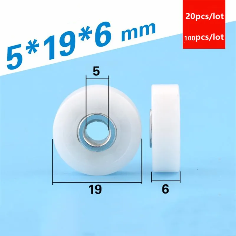 

20pcs/100pcs flat roller 5*19*6mm bearing POM plastic coated pulley drawer showcase guide wheel low noise 5x19x6