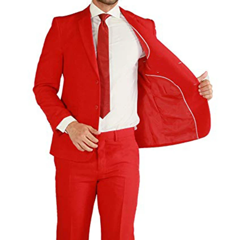 Costume à Double boutonnage rouge pour hommes, 2 pièces (veste + pantalon), coupe cintrée à col à pointes, pour dîner de mariage, Tuxedos