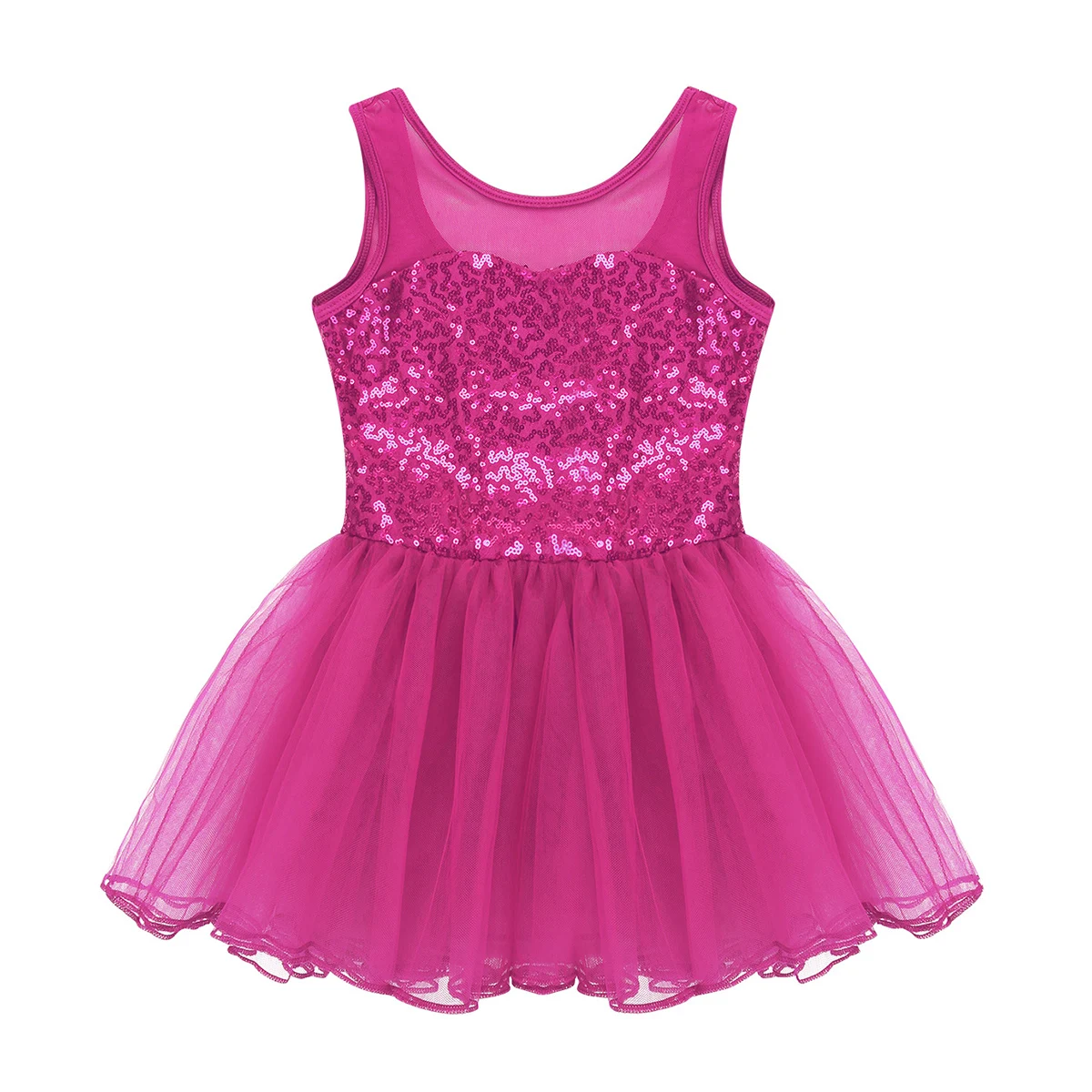 Sequins Kids Girls Ballerina Dancewear Sleeveless Stretch Mesh Splice Ballet Dance Tulle Gymnastics Leotard Mesh Tutu Dress