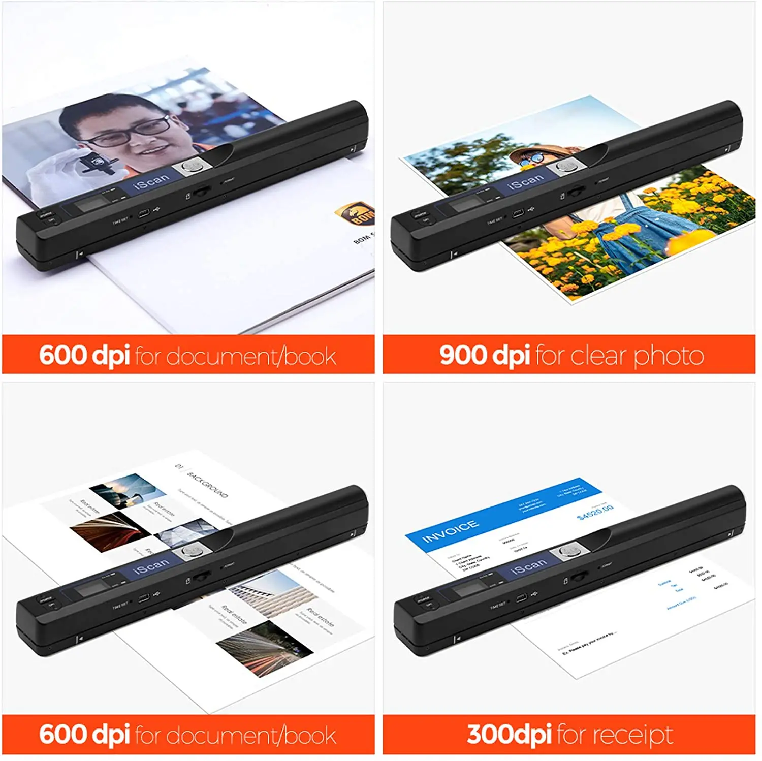 Mini Portable Handheld Scanner iScan 900 DPI A4 Document Scanner for Business Photo Picture Receipts Book Support JPG/PDF Format