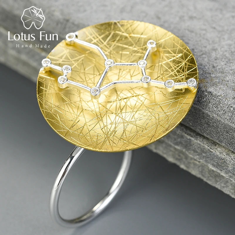 Lotus Fun Real 925 Sterling Silver Zirconia Handmade Designer Fine Jewelry Twelve Constellations Rings for Women Bijoux