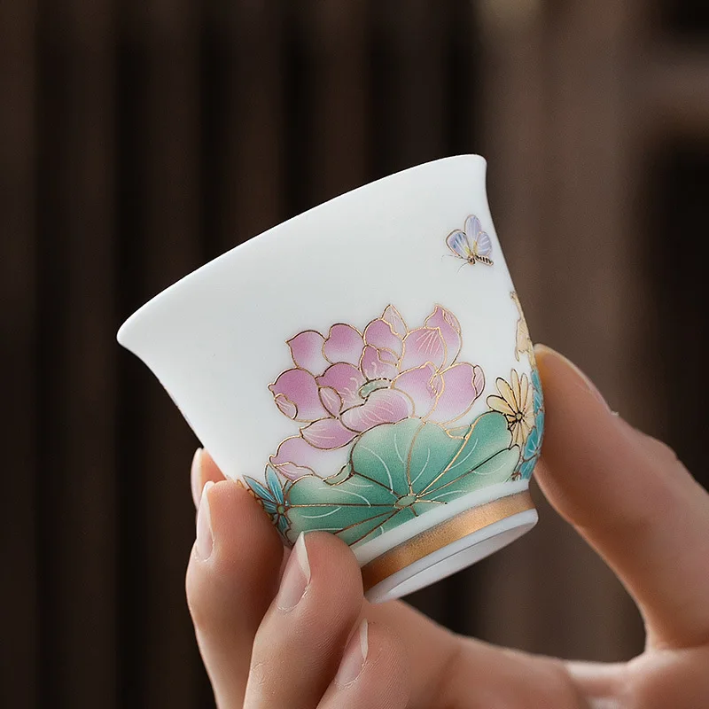 Kung Fu Cup Single Cup Master Cup Jingdezhen Tea Set Ceramic Cup Single Household Cup Porcelain Cup Ceramic Teacups Tea Set Shop