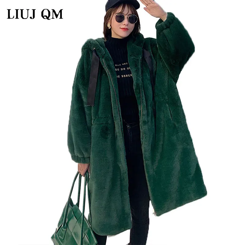 2023 Women Parka Winter Clothes New Faux Rabbit Fur Coat Oversize Thick Warm Long Fur Jacket Hooded Parka Plush Coat