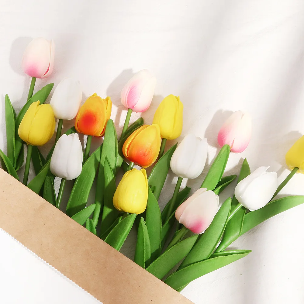 20 Heads Artificial Tulips Flowers Bouquet for Home Room Office Party Wedding Decoration Excellent Gift Idea for Mothers Day