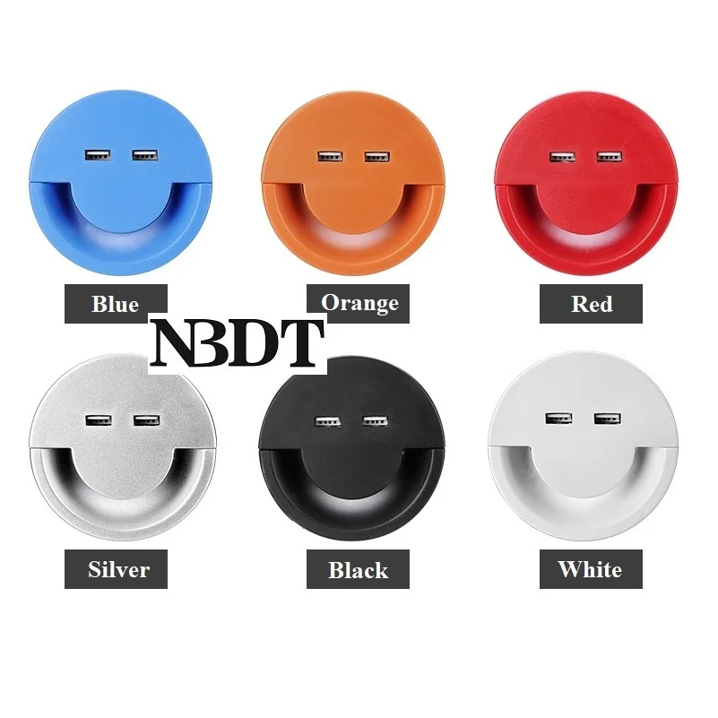 2Pcs Round Plastic ABS Big Smile Design Desktop Cable Grommet With 2 USB Cord Tidy Hole Cover Organizer