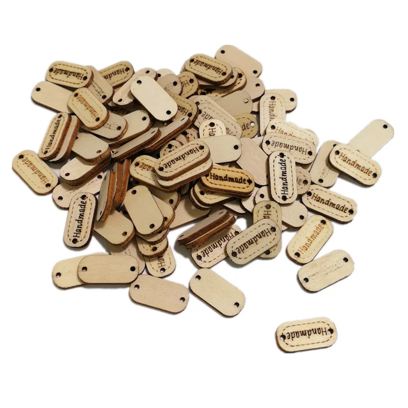 50pcs etichetta in legno fatta a mano etichetta abbellimenti a forma di legno ornamenti decorazioni artigianali con pulsante a 2 fori