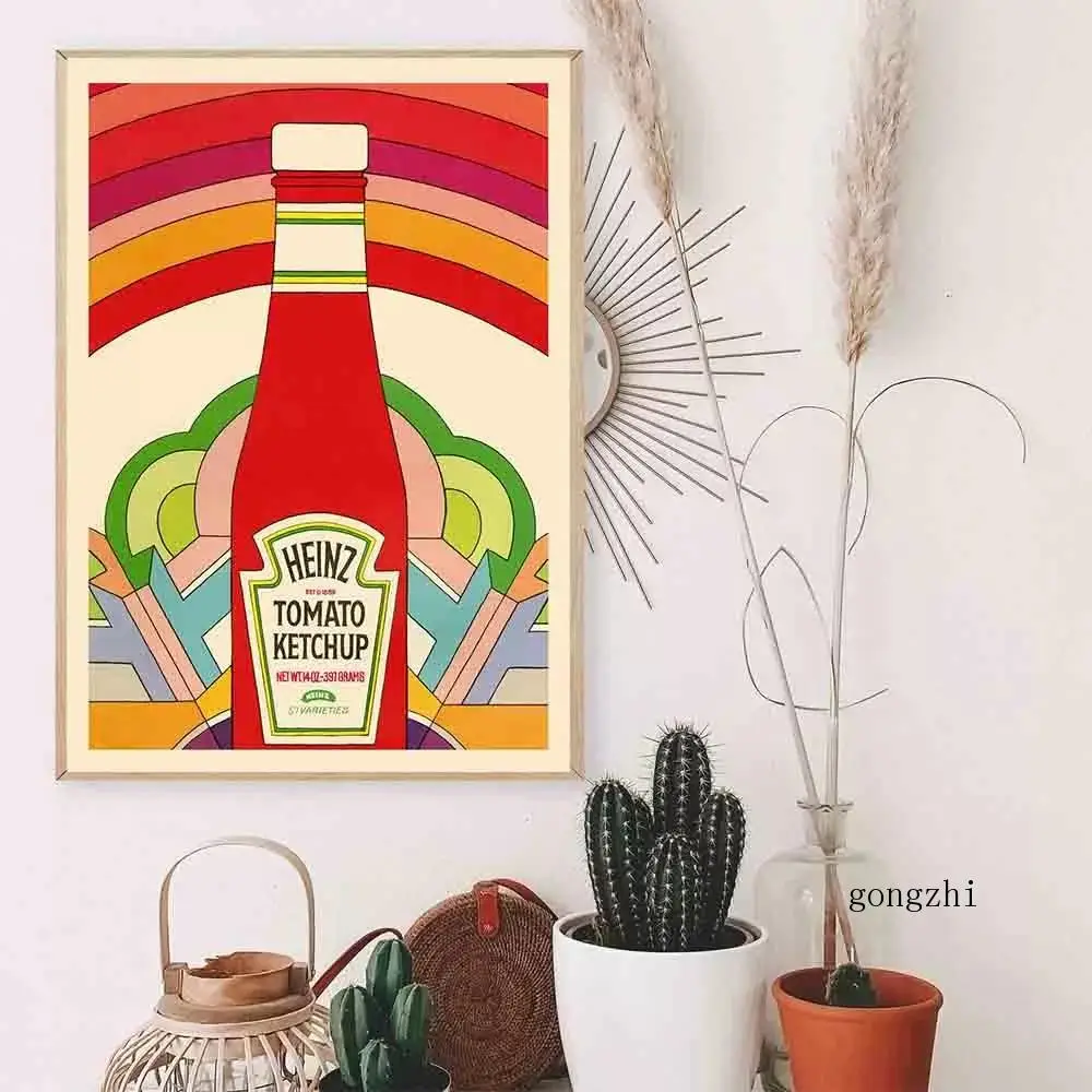 Tomato Ketchup Colorful Poster Retro Condiment Canvas Painting and Prints Classic Vintage Kitchen Wall Art Pictures Home Decor