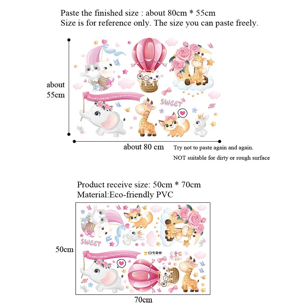 Cartoon SWEET Animal Wall Stickers Baby Kids Room Bedroom Background Home Decor Nursery Decals Decoration Cute Animals Sticker