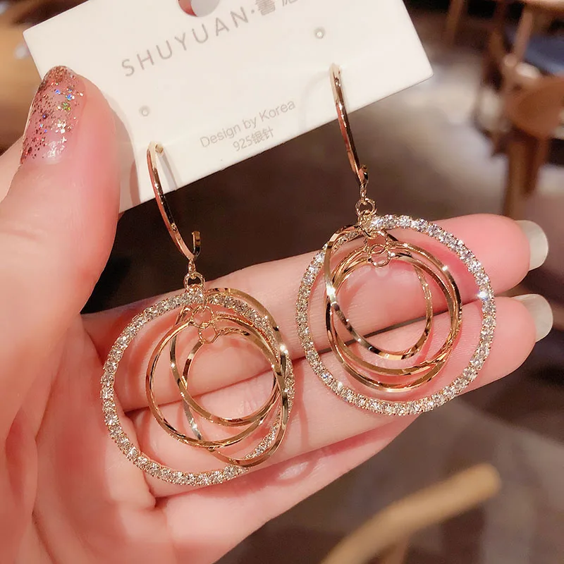 Women's Geometric Drop Earrings 2021 New Round Pendant Earrings Party Jewelry Gift Golden Fashion Trend Fashion Stud Earrings image 2