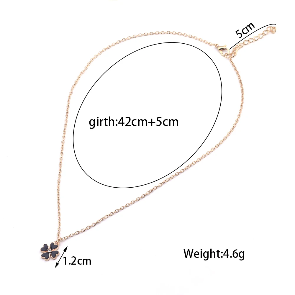 Aihua Einfache Stil Schwarz Farbe Emaille Klee Halsketten & Anhänger für Frauen Mädchen Femme Bijoux Colar Valentinstag Schmuckstück – Detail 2