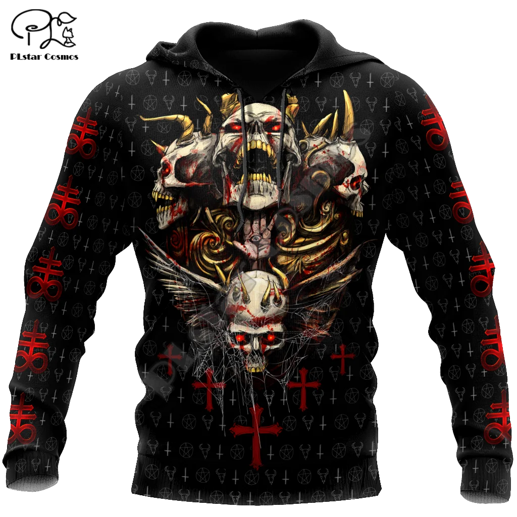 PLstar Cosmos Ghost Gothic Skull Tattoo Retro Vintage Casual Pullover NewFashion Harajuku 3DPrint Men/Women Jacket Hoodies A2