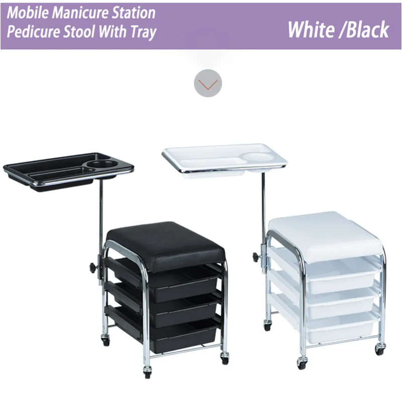 Mobile Manicure Station Pedicure Stool Nail Trolley  Chair  Rolling Storage Tray Cart  Beauty Salon Equipment