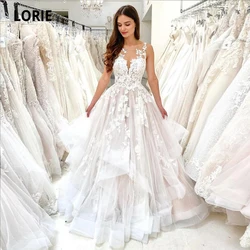 LORIE Vintage Wedding Dresses Lace O-Neck Appliques Lace A-Line Princess Wedding Gown Tulle Bride Dress 2024 suknia slubna
